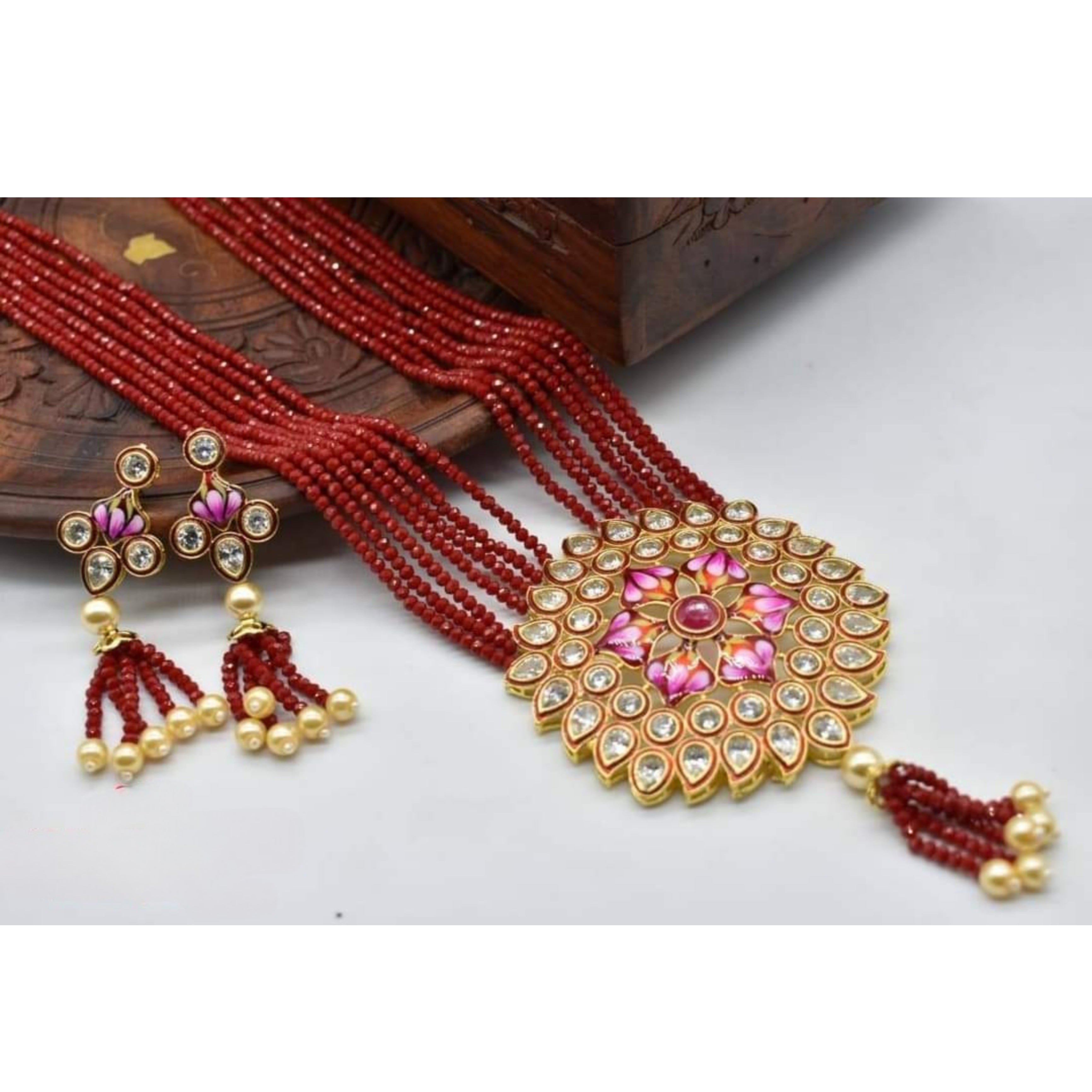 Buy Gold Plated Embellished Beads Necklace Set by Nayaab by Aleezeh Online  at Aza Fashions.